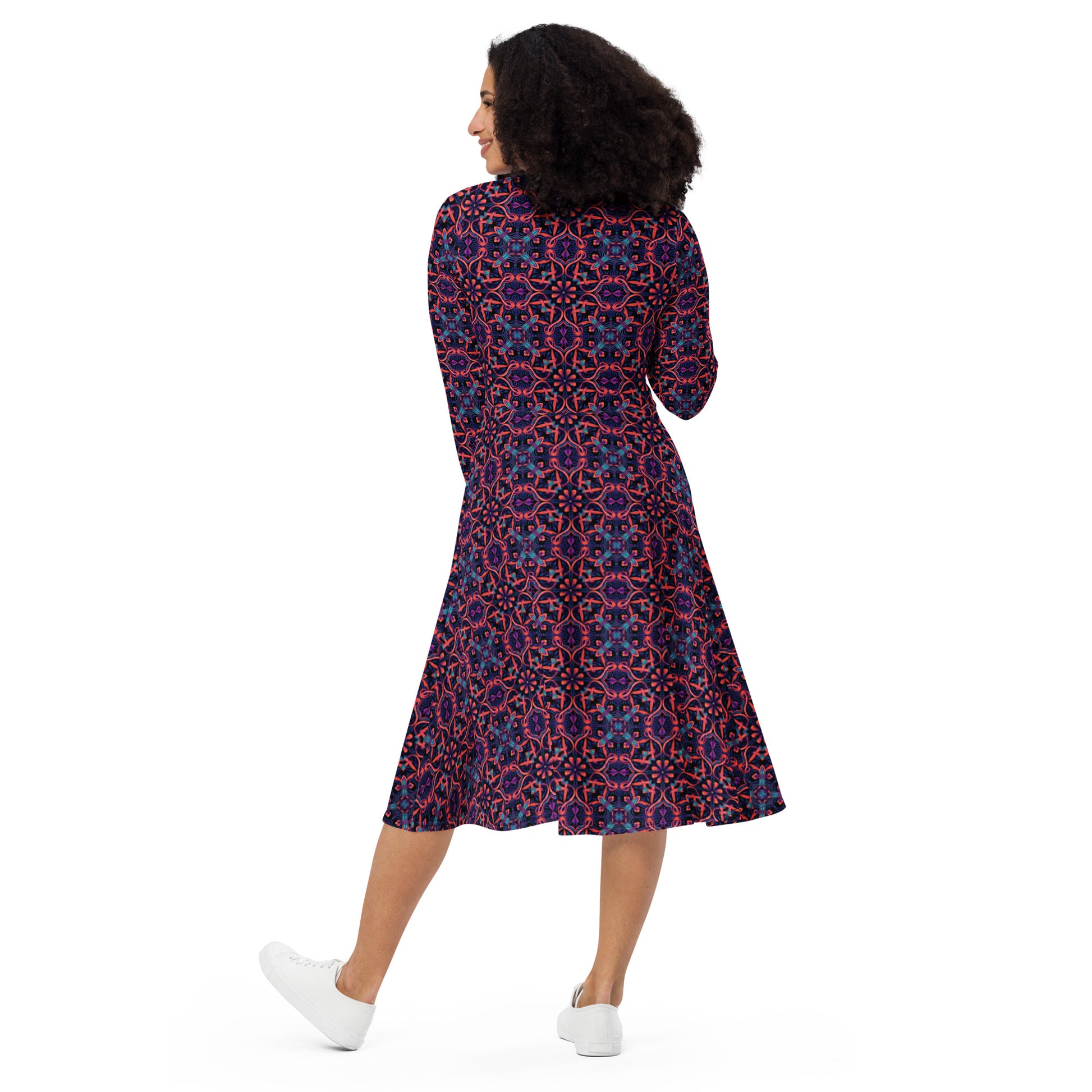 All-over print long sleeve midi dress Official primitive store 