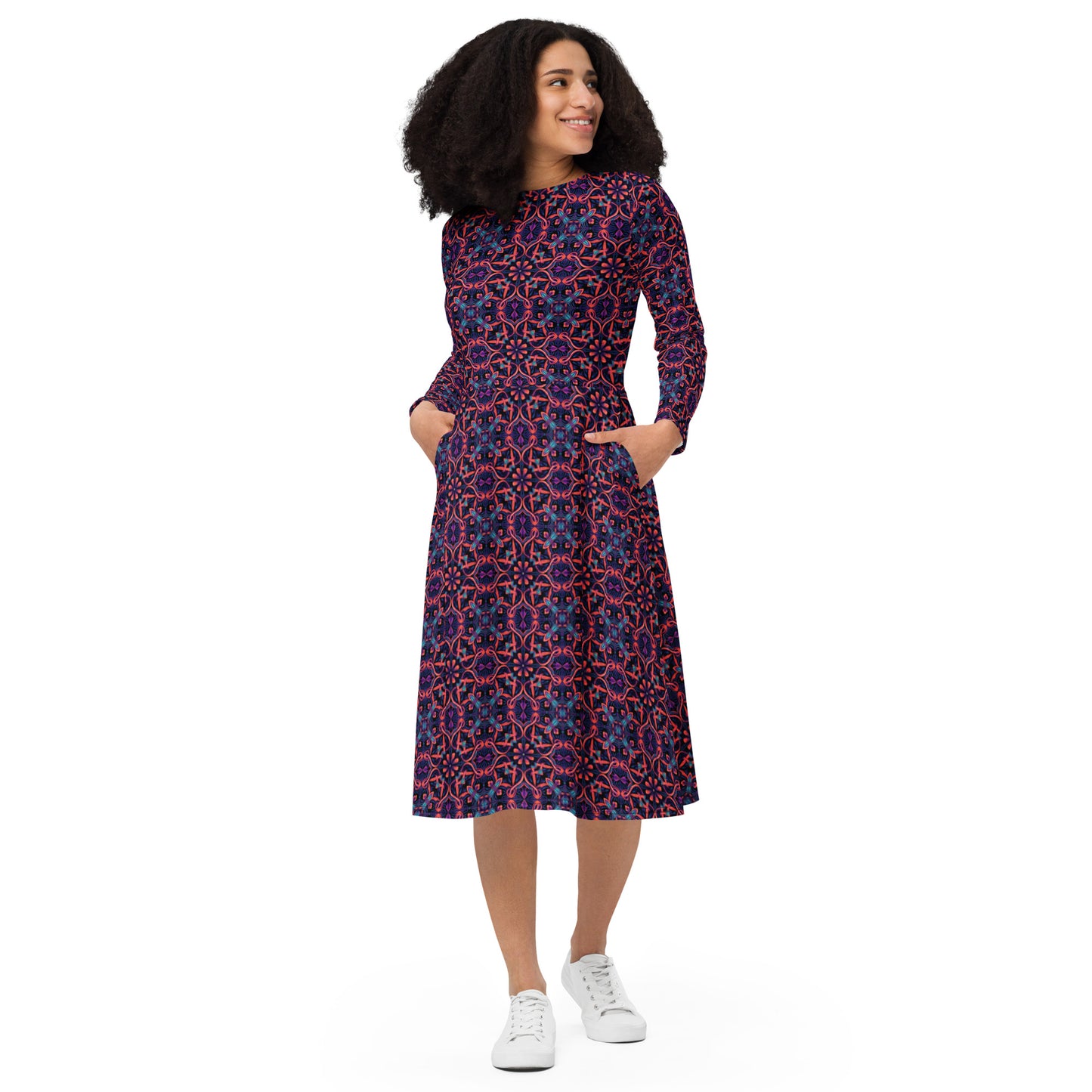 All-over print long sleeve midi dress Official primitive store 